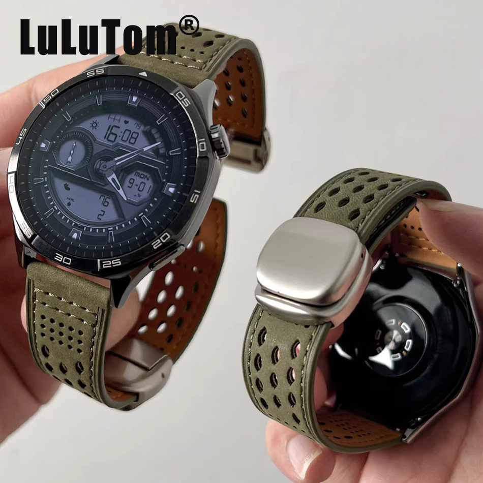 Accessories For Galaxy Watch 5 - 크레이지 호스 가죽 마그네틱 시계줄 (삼성