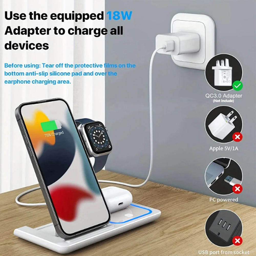 15W 3 in 1 무선 충전기 스탠드 패드 접이식 고 - Smartwatch X 리뷰 및 가격