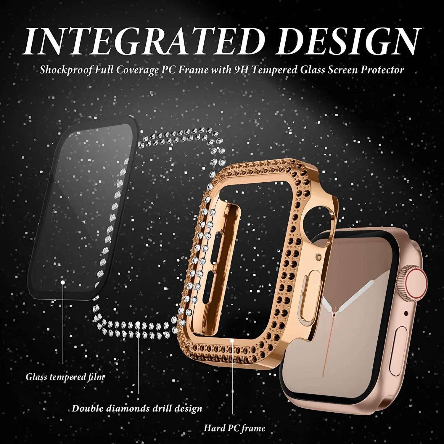 애플 워치용 다이아몬드 케이스, 블링 범퍼 보호대 커버 - Smartwatch Band Accessories 리뷰 및 가격
