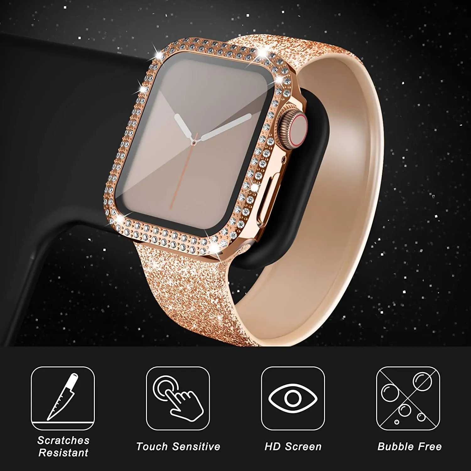 애플 워치용 다이아몬드 케이스, 블링 범퍼 보호대 커버 - Smartwatch Band Accessories 리뷰 및 가격